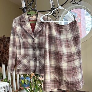 Pendleton Plaid Blazer and Skirt Set - Red and Cream